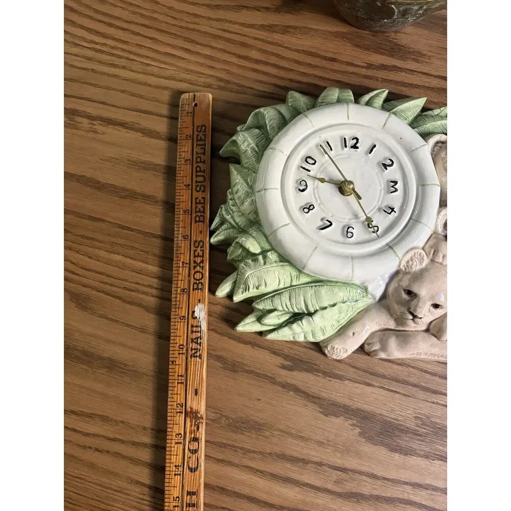 Vintage Holland Mold Ceramic Hand Painted Lion Clock Cottagecore Animal Clock